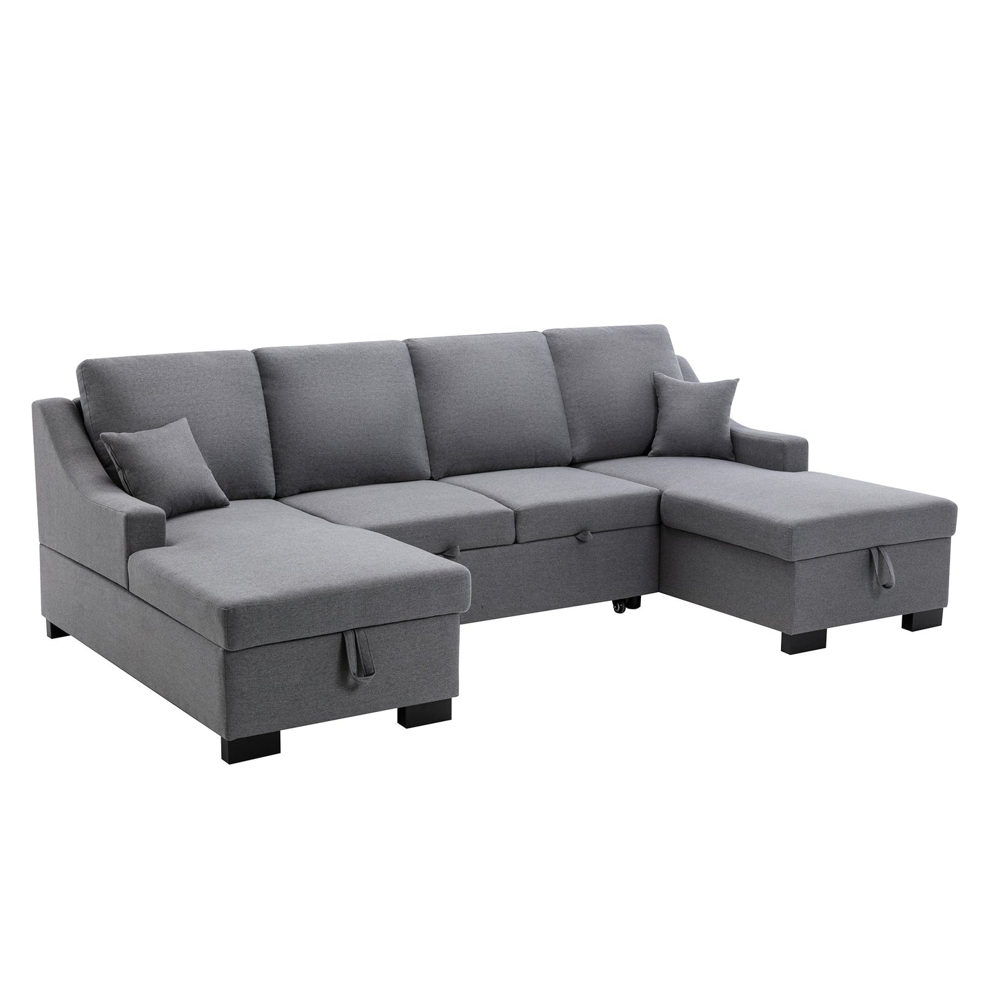 Upholstery Sleeper Sectional Sofa with Double Storage Spaces, 2