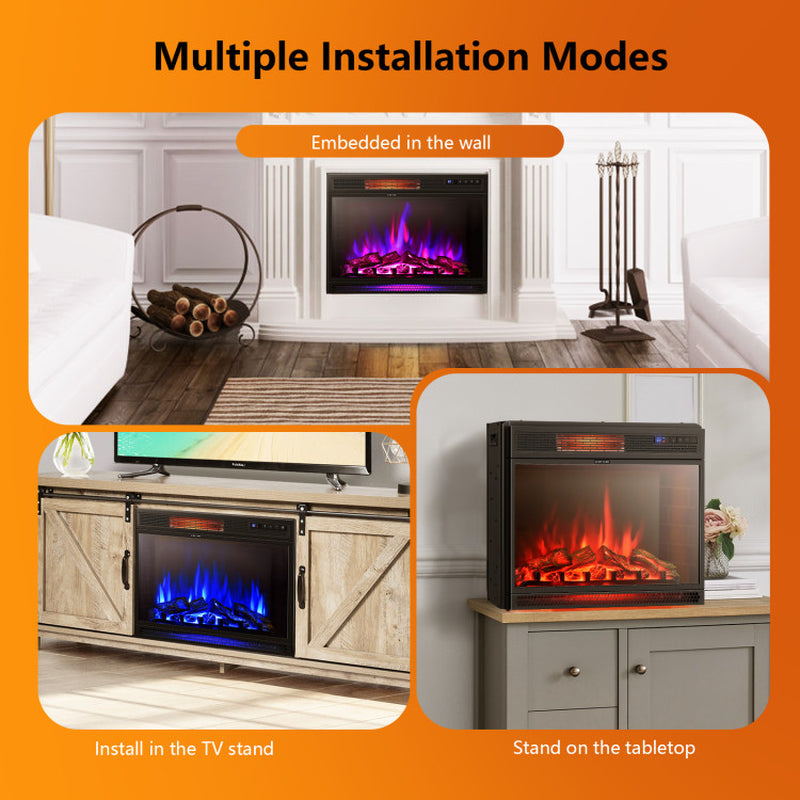 28 Inch Electric Freestanding and Recessed Fireplace with Remote