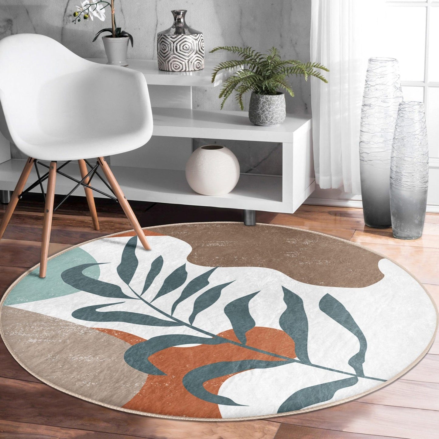 Abstract Circle Carpet, Abstract Round Rug, Minimalist Decorative Area