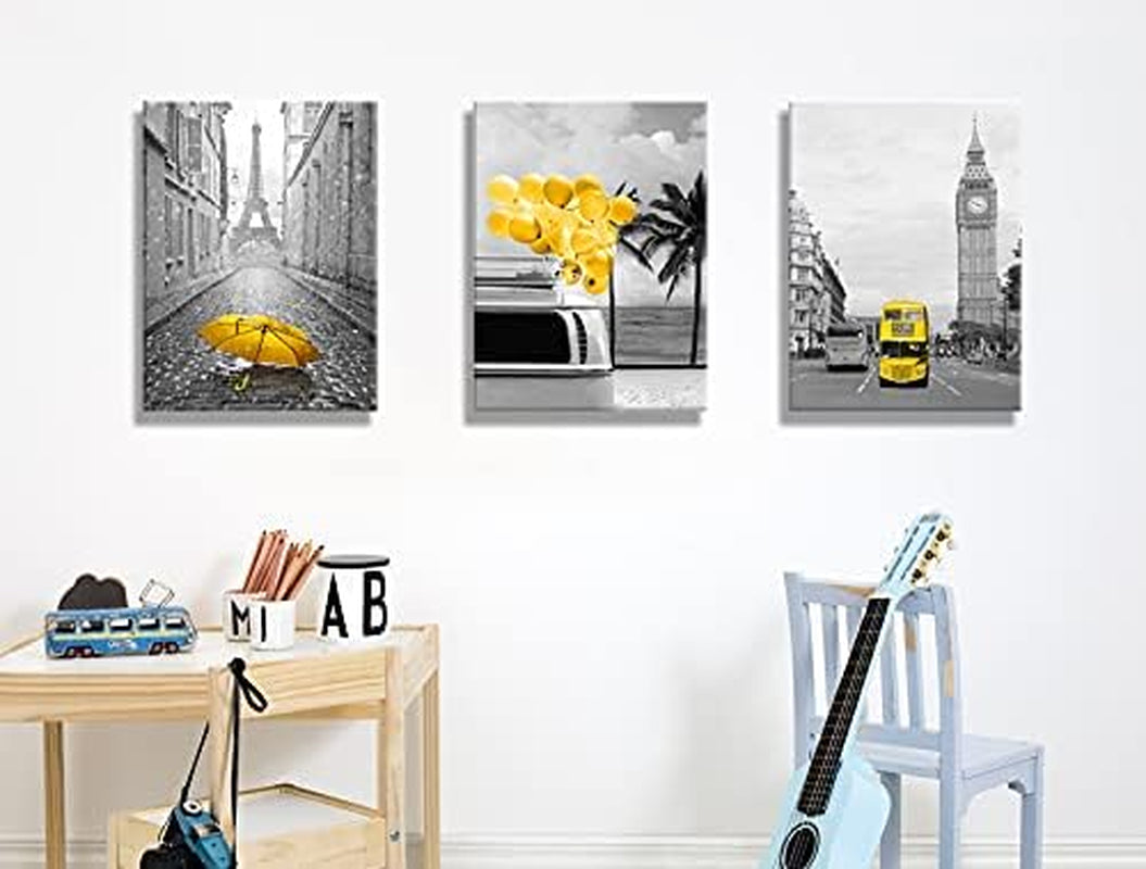 Paris Decor for Bedroom Wall Art Black and White Wall Art Paris Eiffel Tower Decor London Big Ben Tower Canvas Wall Art Kitchen Art Decoration for Living Room Bathroom Wall Art Stretched 12X16 Inchx3