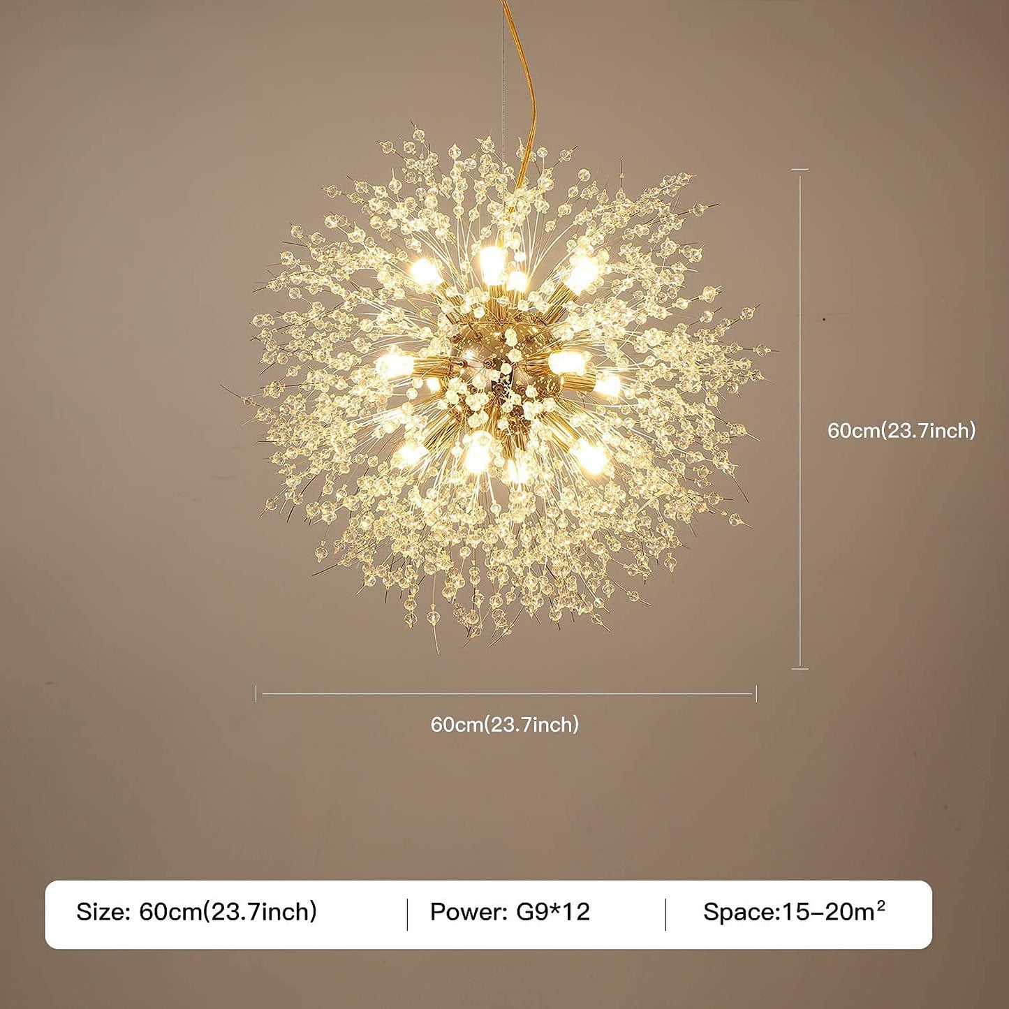 Firework Chandelier,Gold Crystal Chandeliers,12-Lights Sputnik Dandelion Chandelier Pendant Lighting,Ceiling Hanging Light Fixture for Dining Room,Living Room,Bathroom,Bedroom,Kitchen