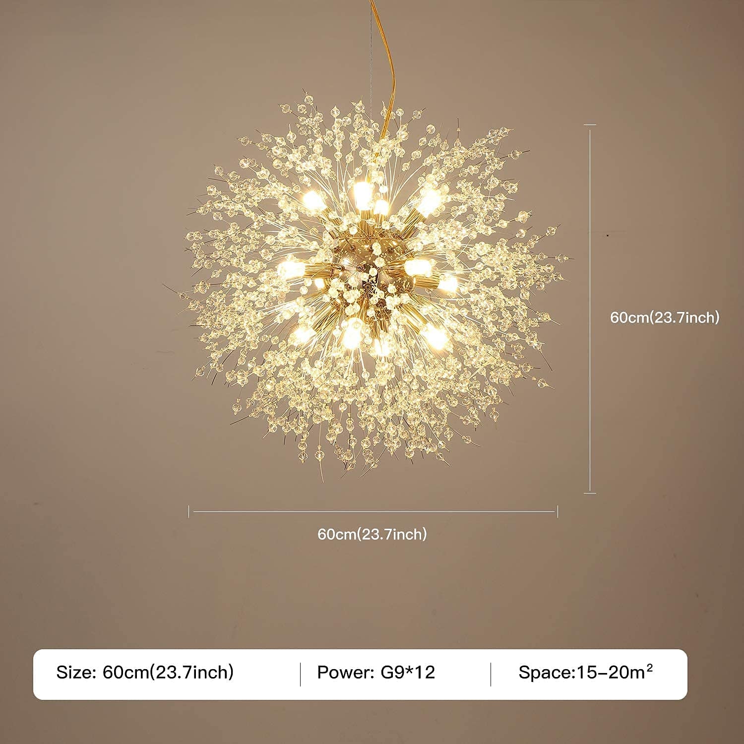 Firework Chandelier,Gold Crystal Chandeliers,12-Lights Sputnik Dandelion Chandelier Pendant Lighting,Ceiling Hanging Light Fixture for Dining Room,Living Room,Bathroom,Bedroom,Kitchen