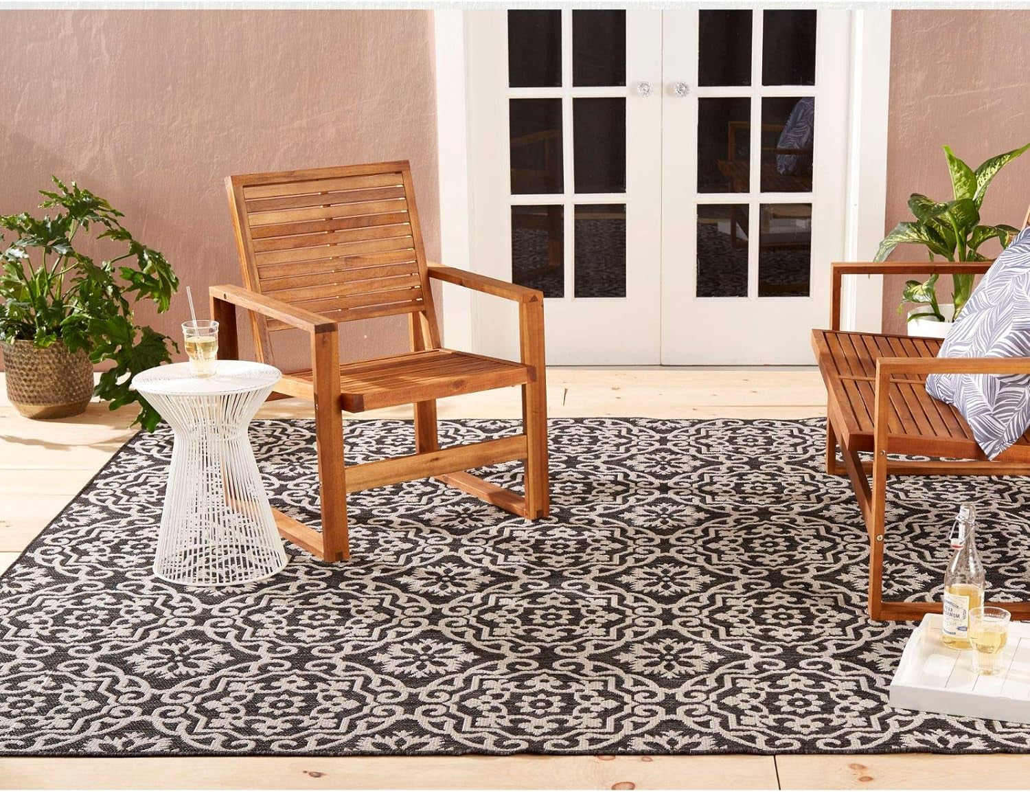 Patio Country Danica Transitional Geometric Indoor/Outdoor Area Rug, Black/Grey, 9'2"X12'5"