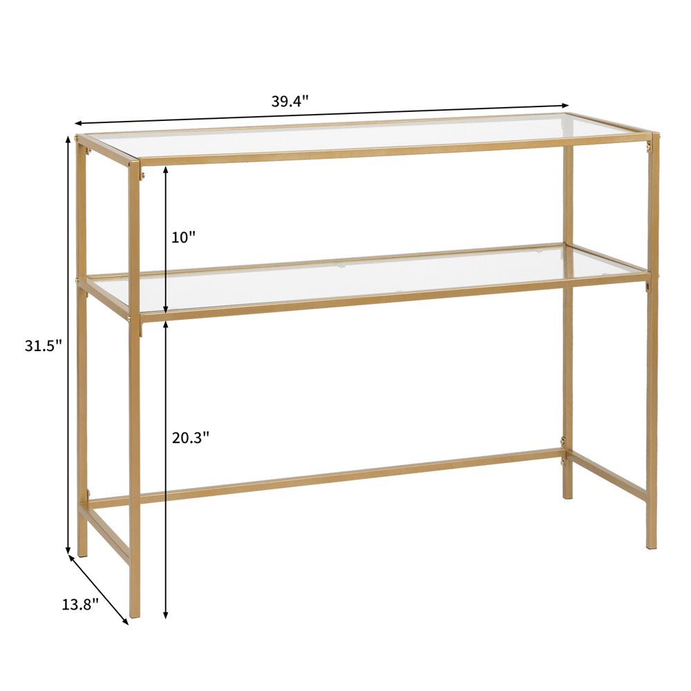 2-Tier Glass Console Sofa Table, Modern Entryway Living Room Table with Tempered Glass Shelf Accent Table for Home Decor, Gold