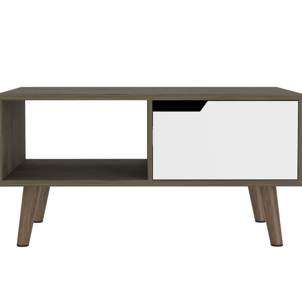 Coffee Table 2.0 Bull, One Drawer, Four Legs, Dark Brown / White Finish