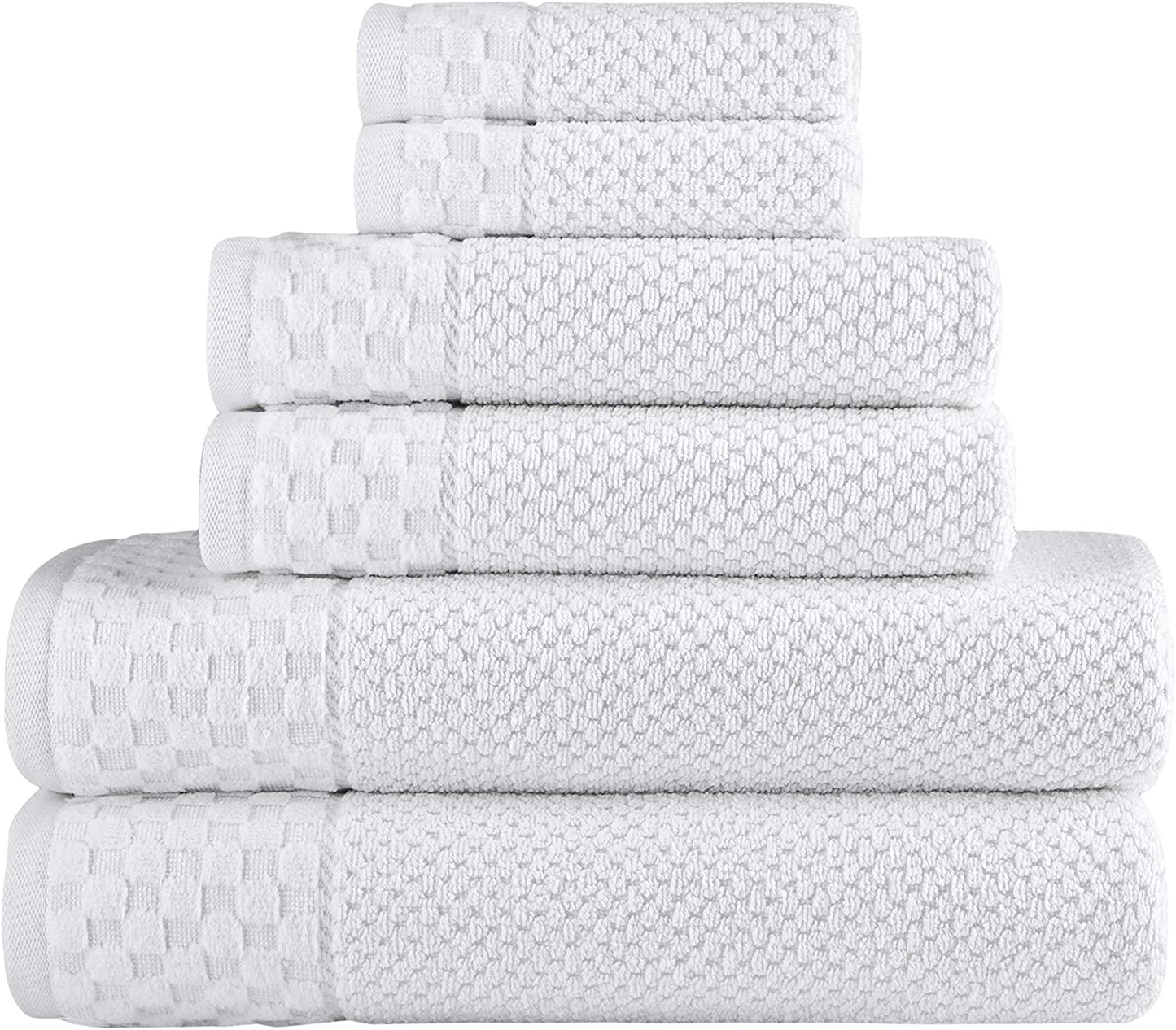 CTT Set of 6-100% Turkish Cotton, Absorbent & Comfy, Includes 2 Bath Towel 2 Hand Towel & 2 Washcloth | (White)