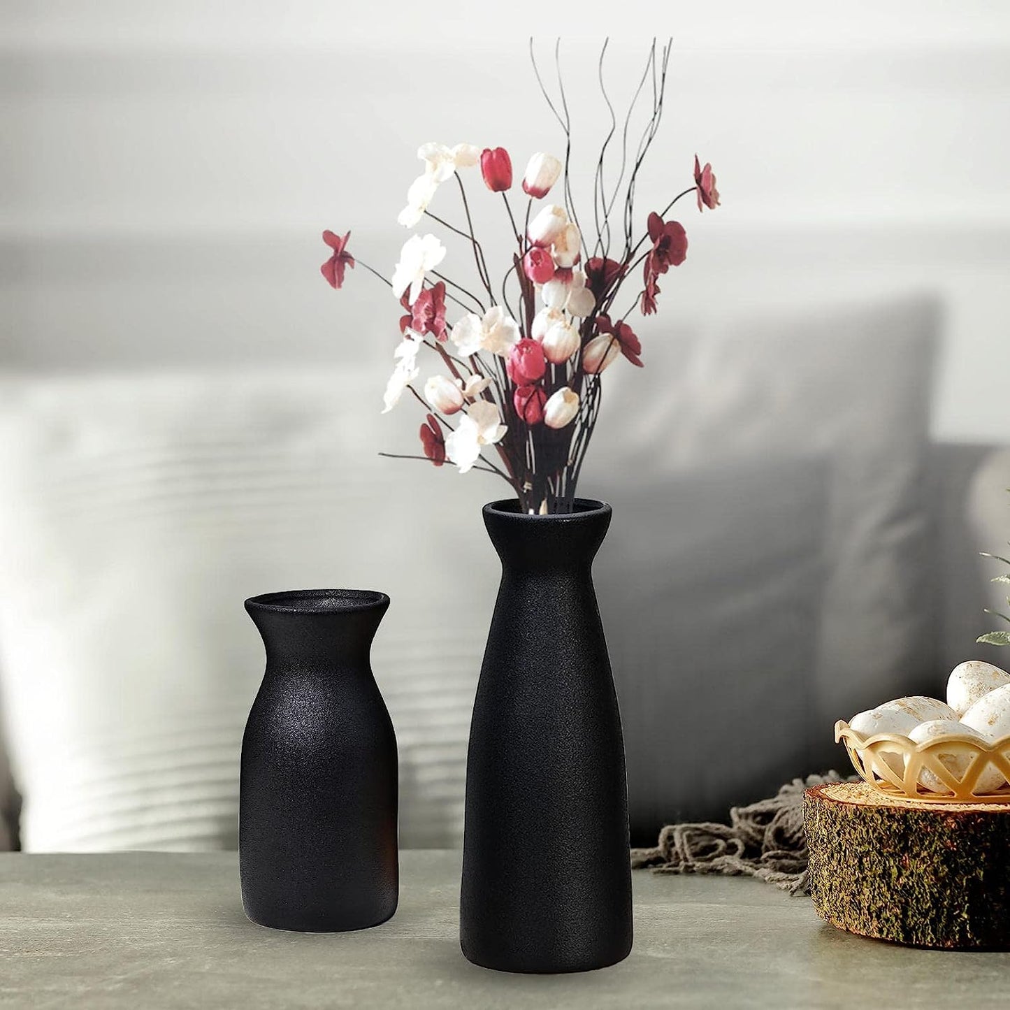 Black Ceramic Vase Set of 2 for Home Decor Modern Boho Home Decor Style, Pampas Grass Ceramic Vases(Black)…