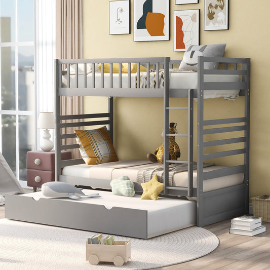 Twin Bunk Beds for Kids with Safety Rail and Movable Trundle bed