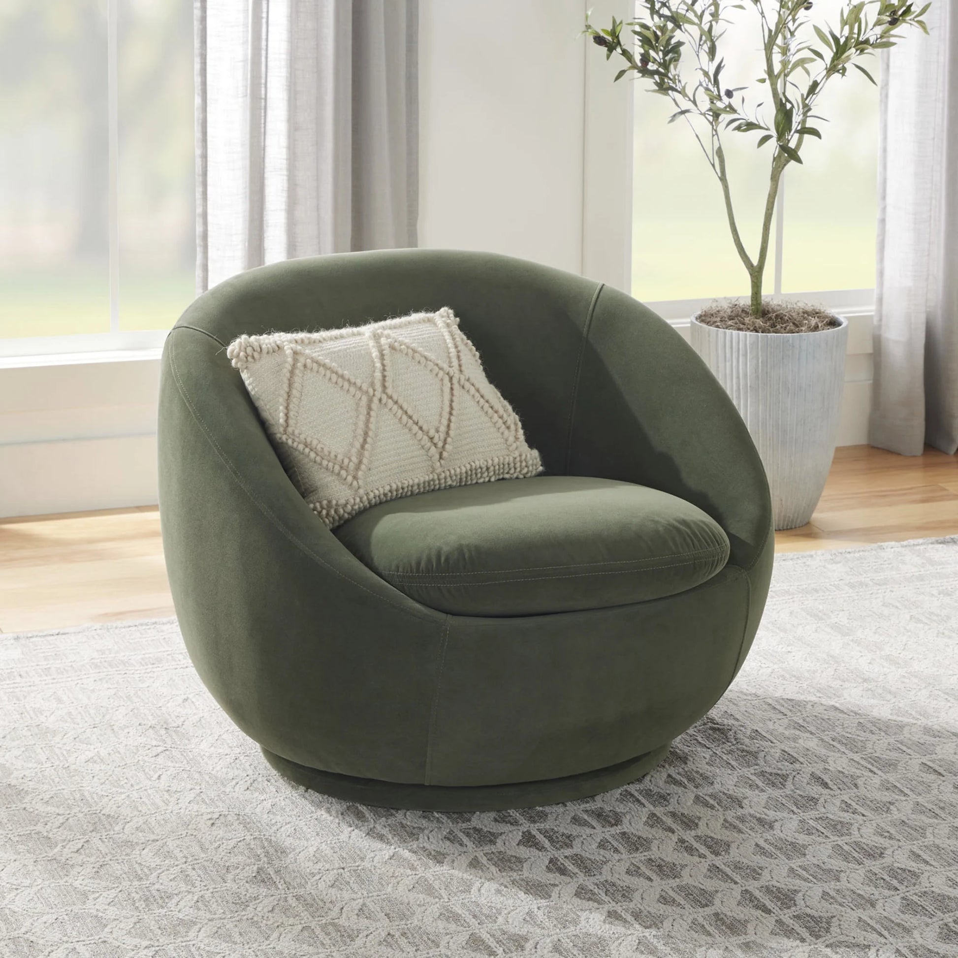 Mira Velvet Swivel Chair, Olive