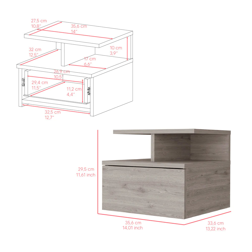 Floating Nightstand Flopini, One Drawer, Light Gray Finish