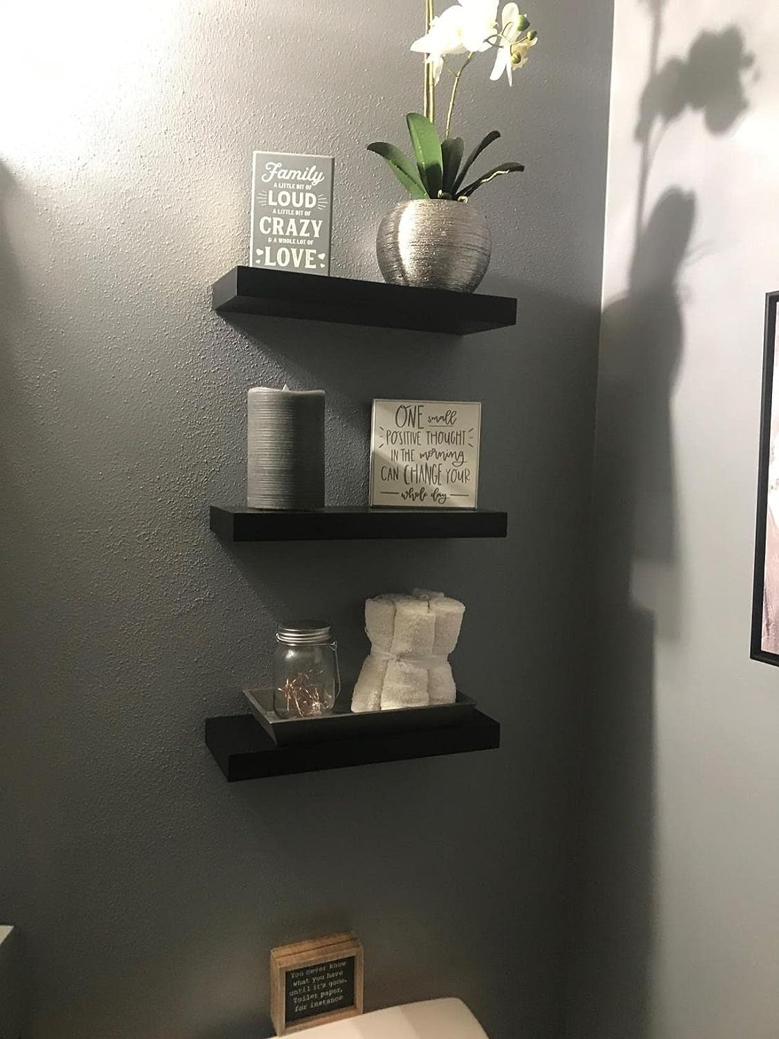 Black Floating Shelves Wall Display Ledge Shelf, Perfect for Bedroom, Bathroom, Living Room and Kitchen Storage, Set of 3, 5.9" Deep