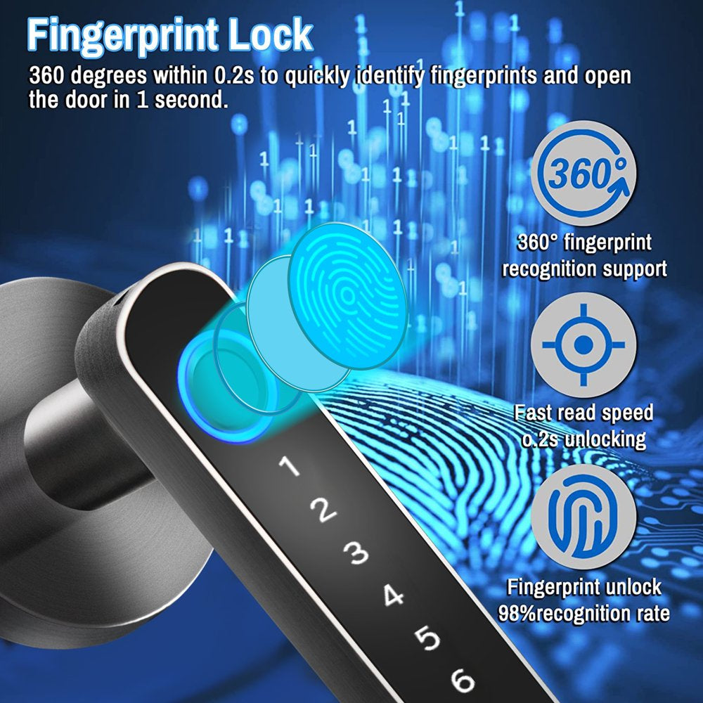 Smart Door Lock,Keyless Entry Door Lock with Handle,Fingerprint Door Lock with Tuya App,Smart Door Knob with Key for Home Bedroom