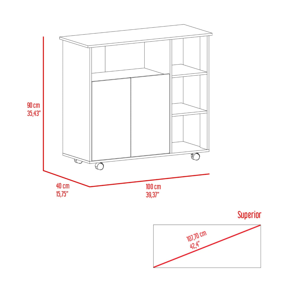 Kitchen Island Kamkacht, One Cabinet, Four Open Shelves, Light Oak / White Finish