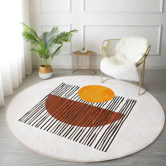 Abstract Round Rug, Minimalist Area Rug, Living Room Decorative