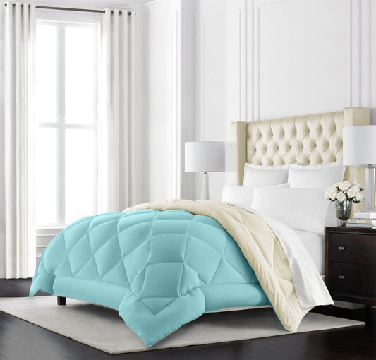 Beckham Hotel Collection Goose down Alternative Reversible Comforter - All Season - Premium Quality Luxury Comforter - Full/Queen - Aqua/Ivory