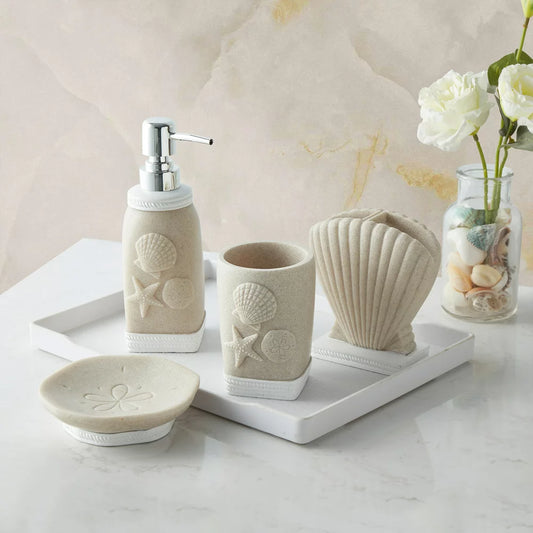 Coastal Shell Bath Accessory Collection 4 Piece Bathroom Set