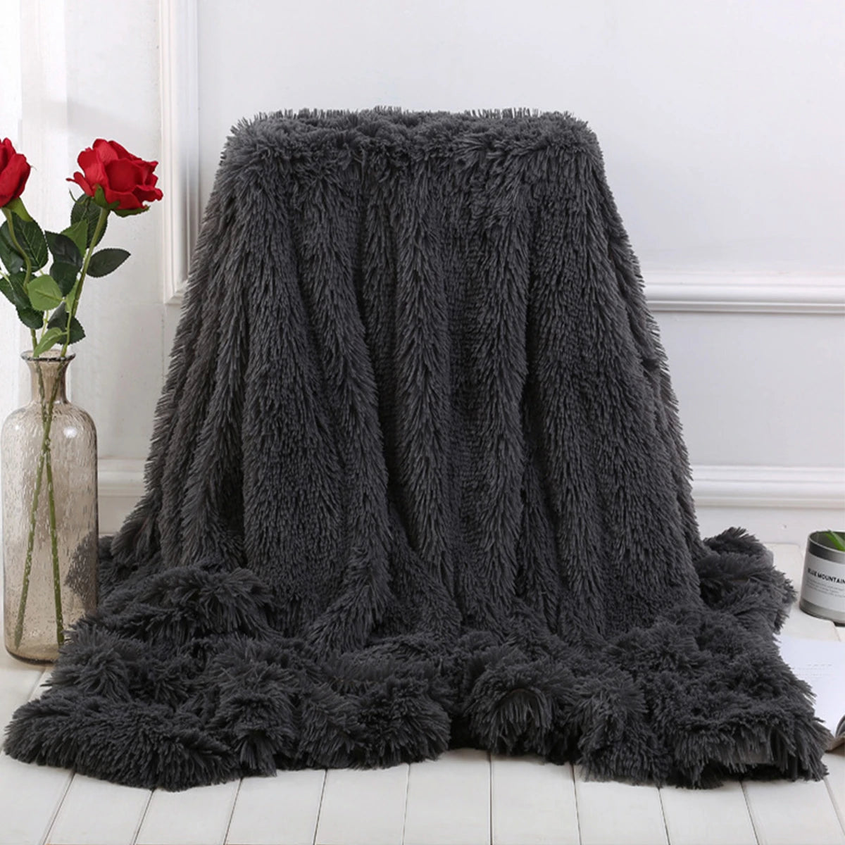 160X200Cm/130X160Cm MECO Large Luxury Shaggy Blankets with Heart Carpet Faux Fur Long Pile Throw Sofa Bed Soft Warm Blanket Shaggy Fluffy Rug