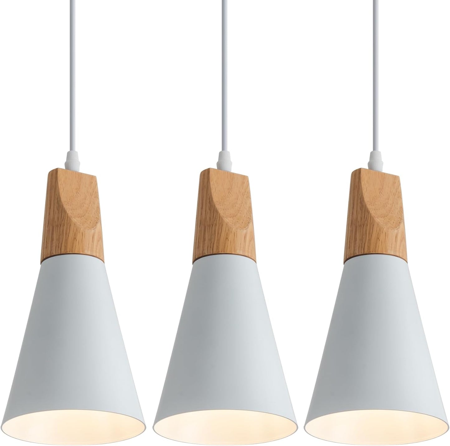 3 Pack White Wood Pendant Lighting for Kitchen Island Nordic Pendant Light Minimalist Hanging Light for Dining Room Kitchen Sink Bar Bedroom