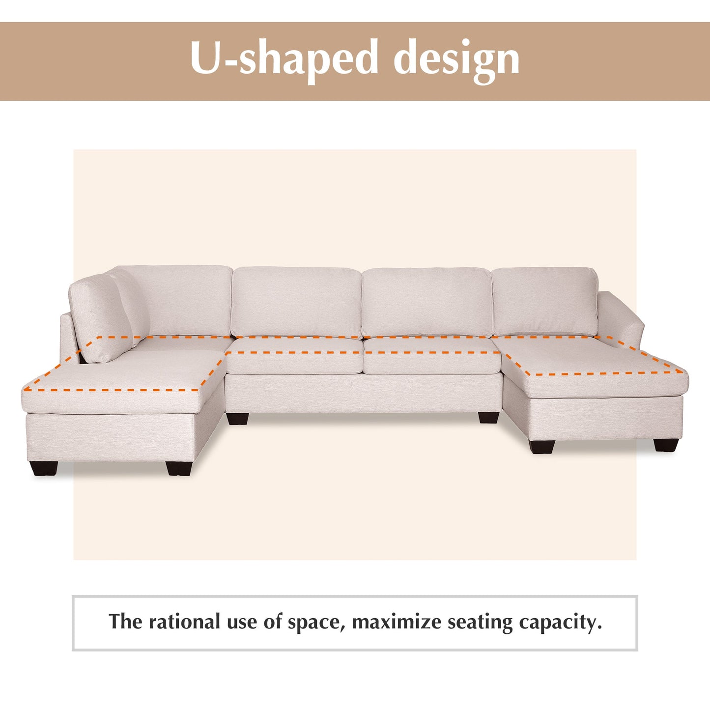 Modern Large  U-Shape Sectional Sofa, Double Extra Wide Chaise Lounge