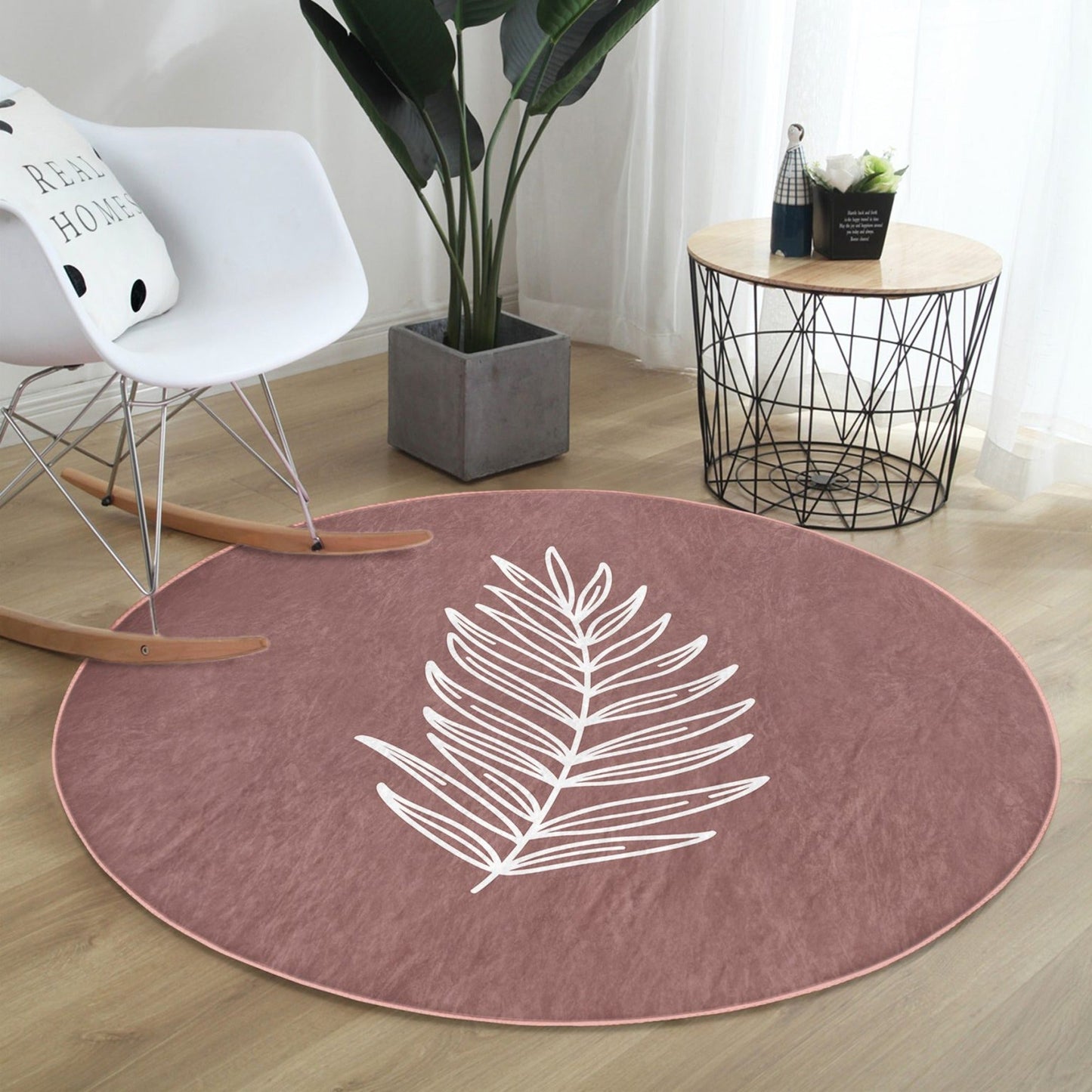 Boho Round Rug, Minimalist Decorative Area Rug, Non Slip Floor Carpet