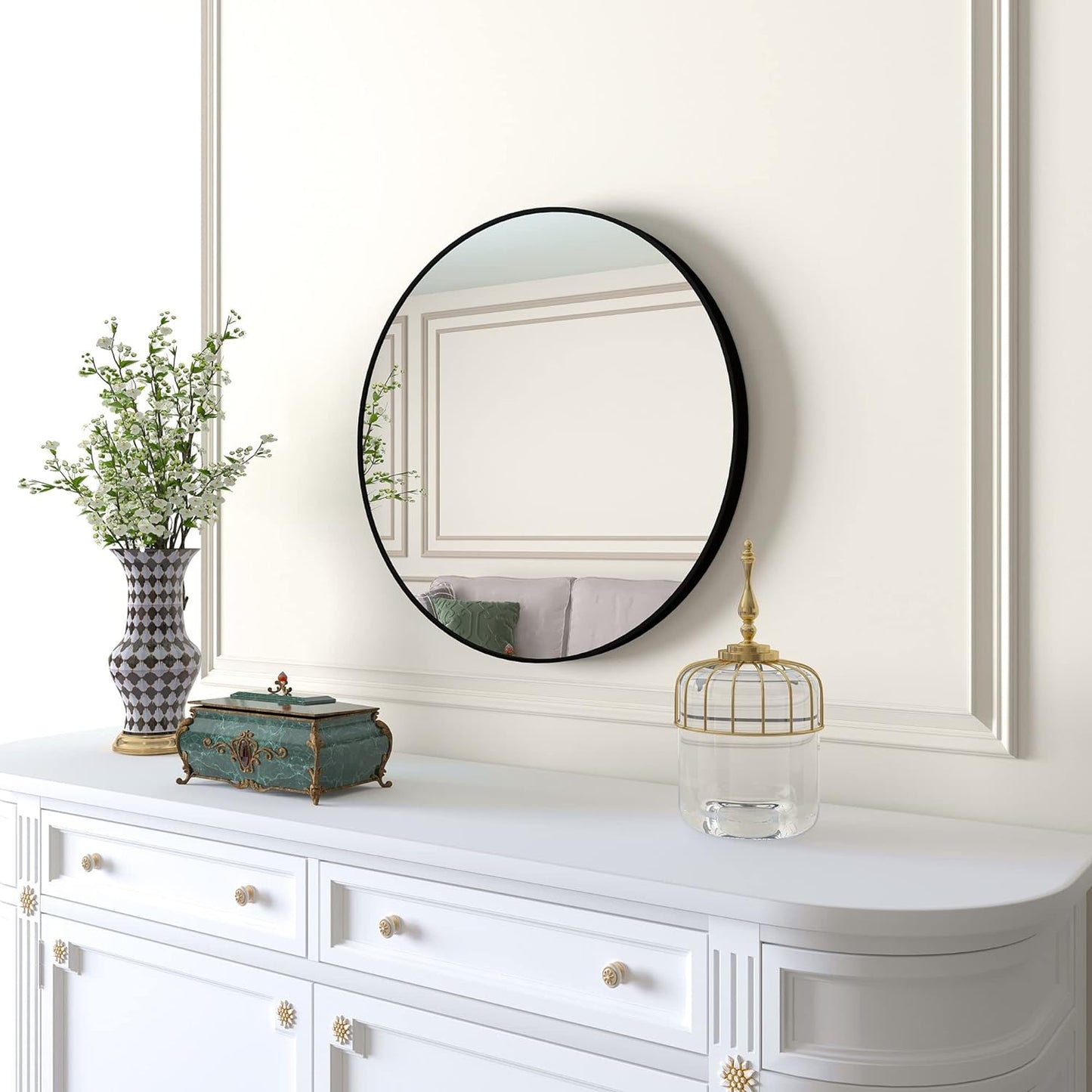 16" Wall Circle Mirror for Bathroom, Small Black round Mirror for Wall, 16 Inch Hanging round Mirror for Living Room, Vanity, Bedroom