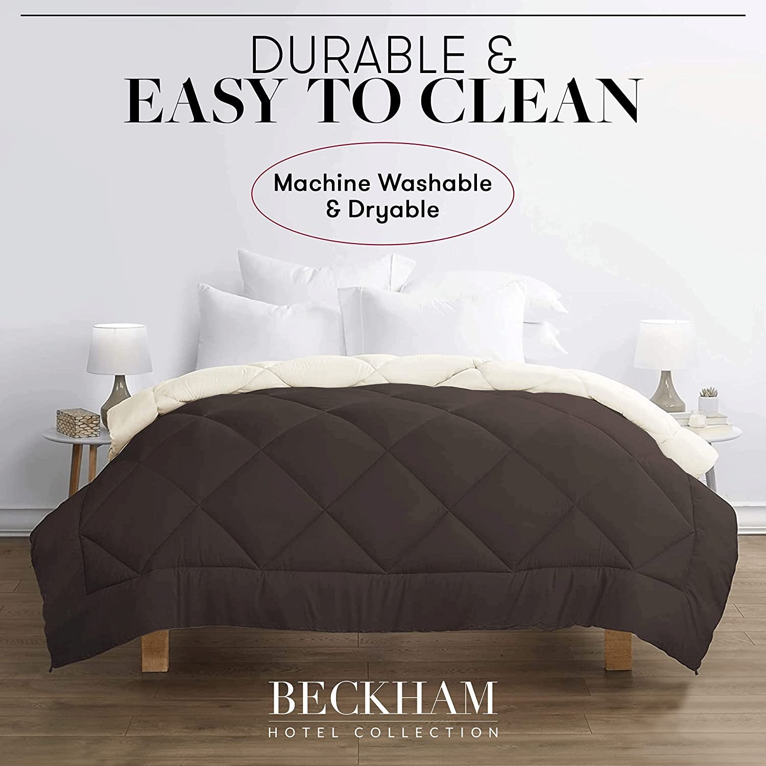 Beckham Hotel Collection Goose down Alternative Reversible Comforter - All Season - Premium Quality Luxury Comforter - Full/Queen - Aqua/Ivory