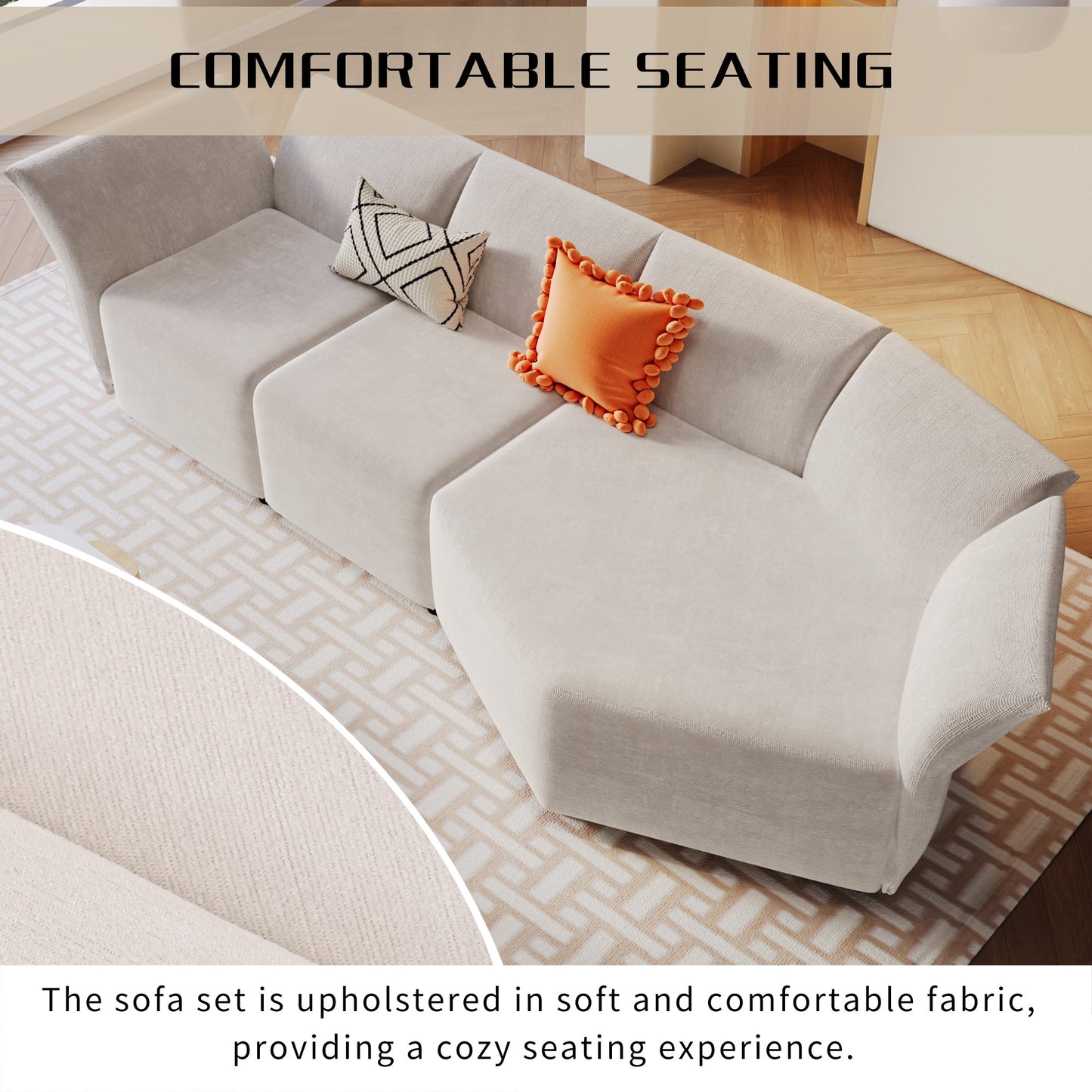 Stylish Sofa Set with Polyester Upholstery with Adjustable Back with