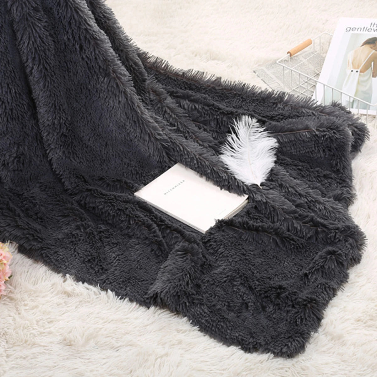 160X200Cm/130X160Cm MECO Large Luxury Shaggy Blankets with Heart Carpet Faux Fur Long Pile Throw Sofa Bed Soft Warm Blanket Shaggy Fluffy Rug