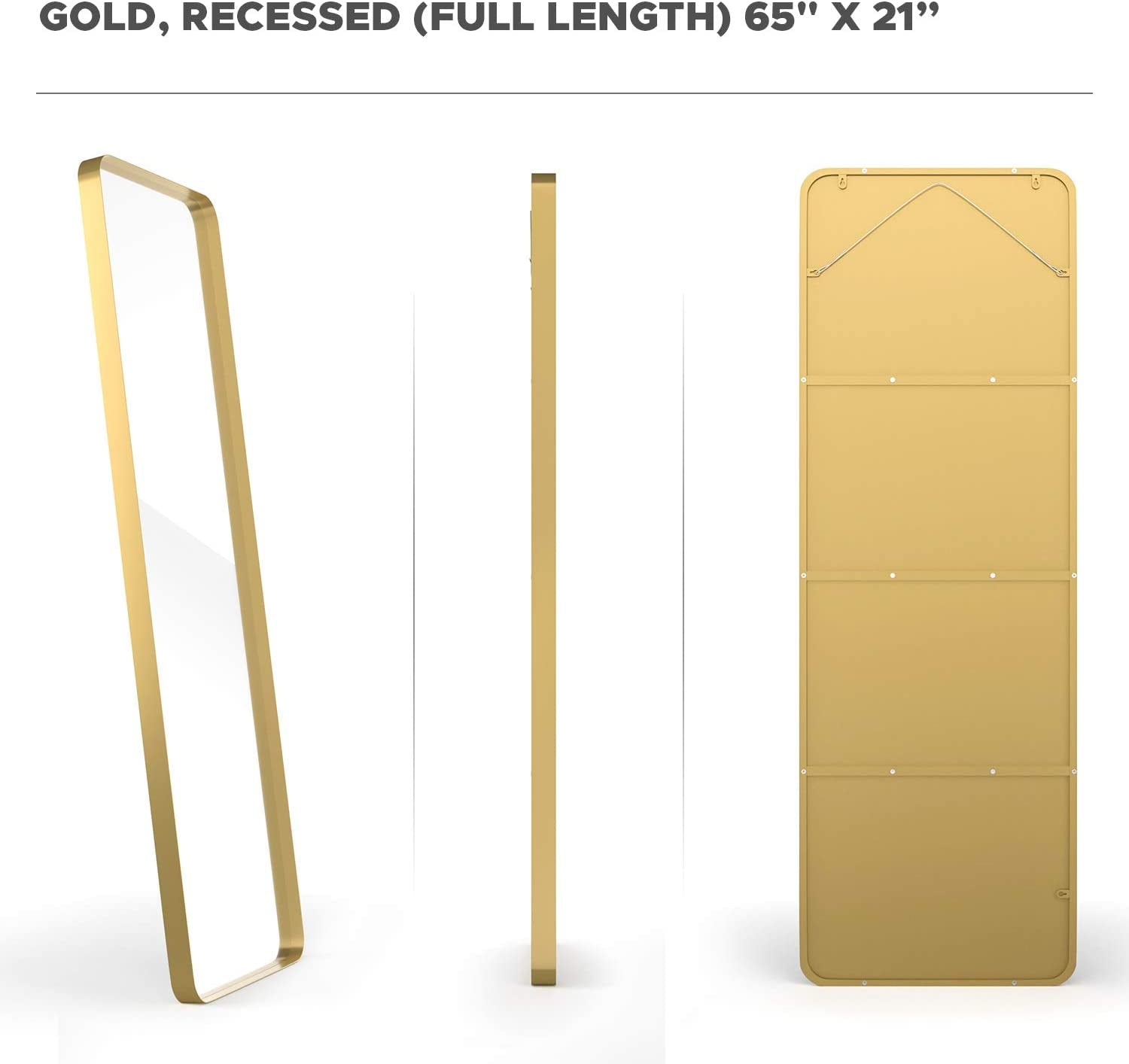 Large Full Length Body Mirror for Floor & Wall in Bedroom - Metal Frame - Big & Tall Long Mirror for Leaning - Full Length Wall Mirror Size 65" X 21" (Gold, Recessed)…