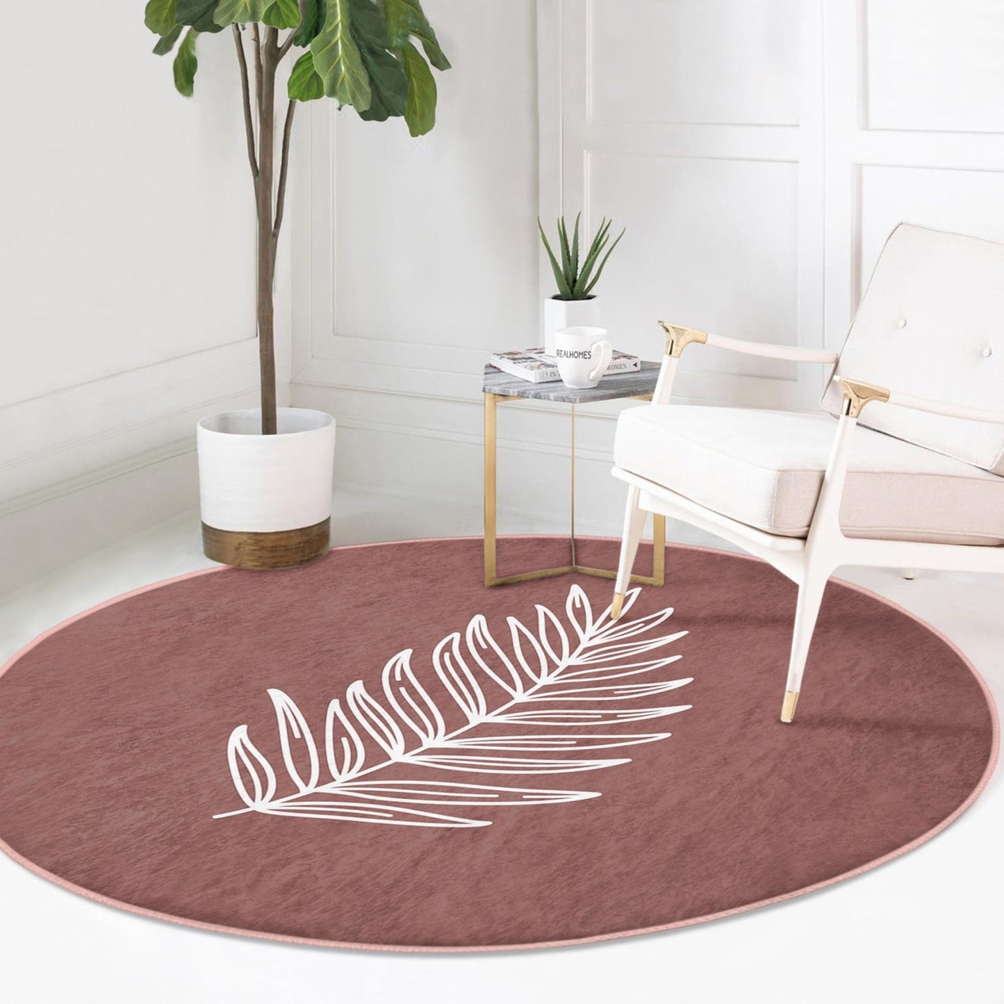 Boho Round Rug, Minimalist Decorative Area Rug, Non Slip Floor Carpet