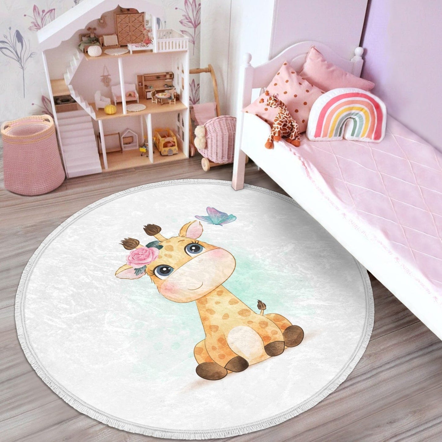 Baby Giraffe Nursery Rug, Kids Room Baby Giraffe Patterned Area Rug,