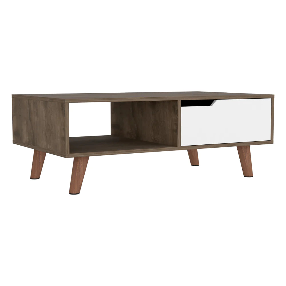 Coffee Table 2.0 Bull, One Drawer, Four Legs, Dark Brown / White Finish