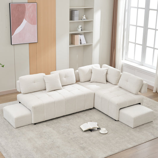 91.73" L-shaped Sofa Sectional Sofa Couch with 2 Stools and 2 Lumbar