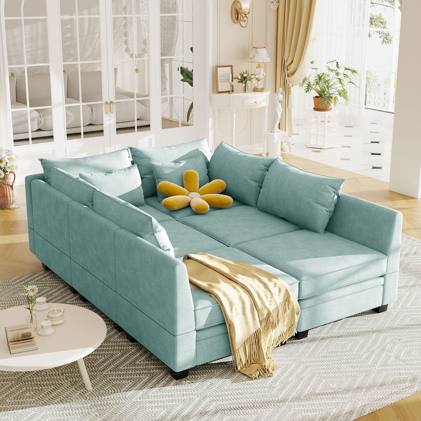 Modern Large U-Shape Modular Sectional Sofa, Convertible Sofa Bed with