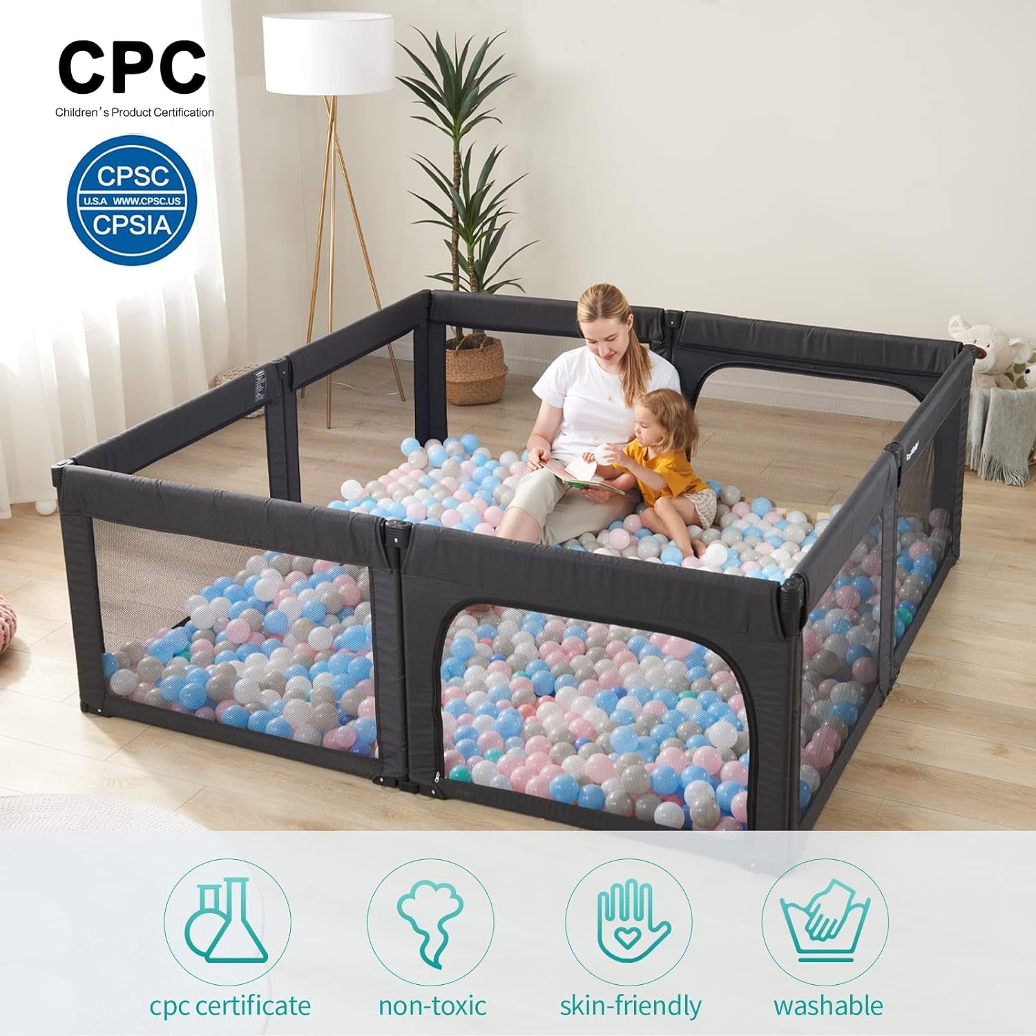 Doradotey Baby Playpen, Shape Adjustable Large & Small Baby Playard for Babies and Toddlers, Foldable Playpen Baby Fence Indoors Play Center Yards, Breathable Mesh Anti-Fall Play Pens(71X79 Black)