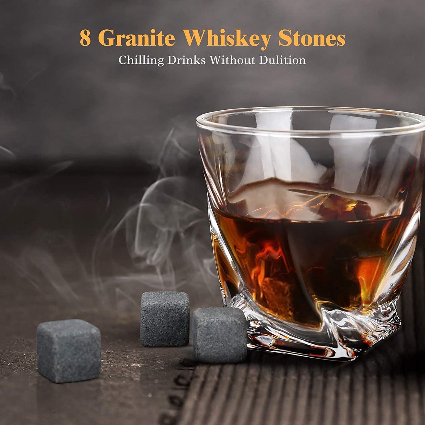 Whiskey Glasses & Whiskey Stones, Whiskey Glasses Set of 2 with 8 Whiskey Rocks, Whiskey Glasses in Wooden Gift Box, Whiskey Gift for Men, Dad, Boyfriend, Birthday, Christmas, Housewarming