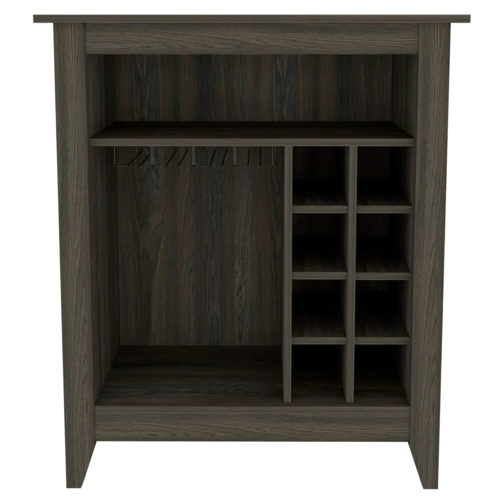 Bar Cabinet Castle, One Open Shelf, Six Wine Cubbies, Carbon Espresso Finish