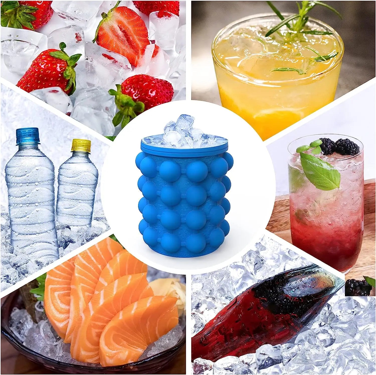 2 in 1 Portable Ice Cube Mold Ice Trays Large Silicone Ice Bucket Ice Cube Maker Round