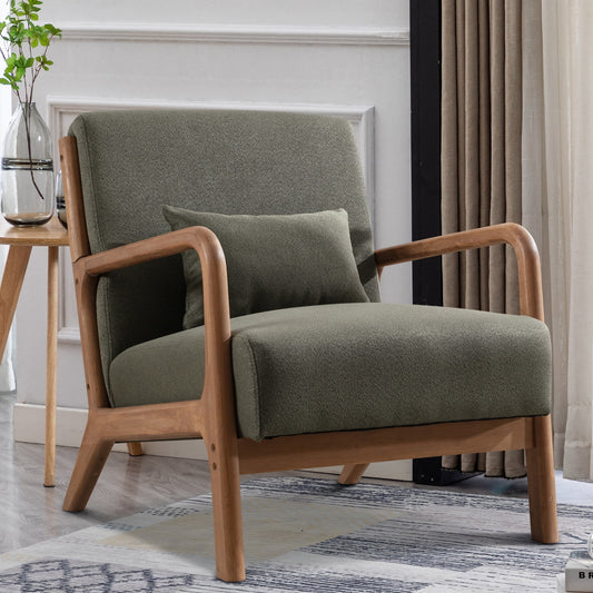 Mid Century Modern Accent Chair, Single Fabric Lounge Reading Armchair with Solid Wood Frame, Easy Assembly Arm Chairs for Living Room,Green