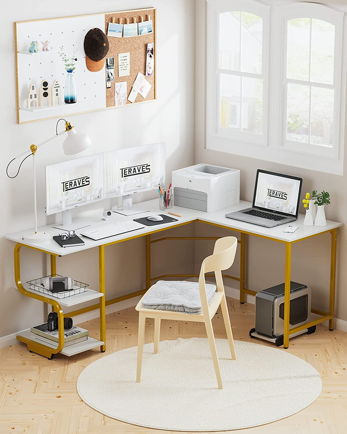 Reversible L Shaped Desk with Shelves 61“ Computer Desk Gaming Desk for Home Office Corner Office Desk for Small Space