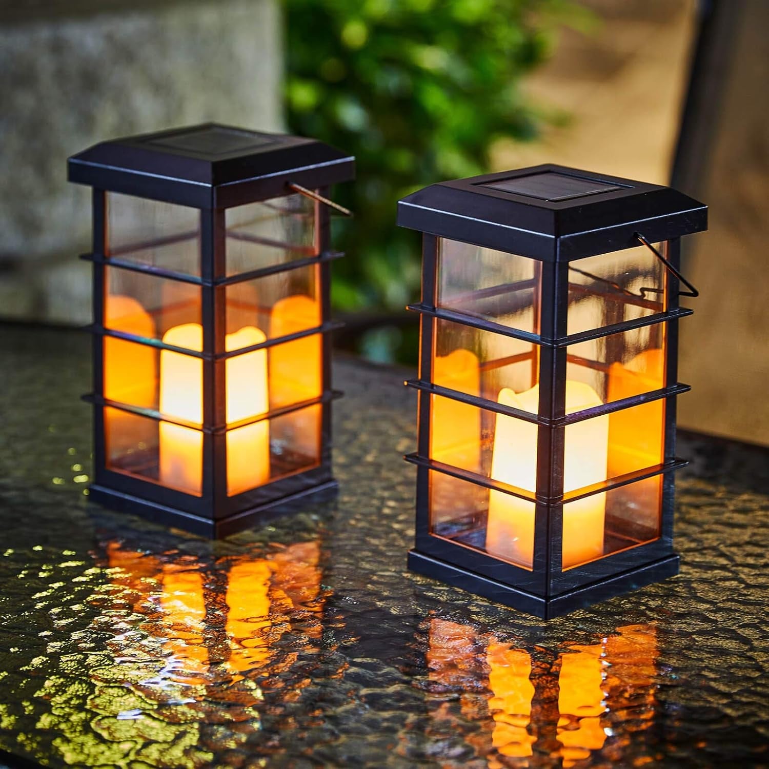 2Pack Garden Solar Lights Outdoor Decorative Solar Candle Lanterns Waterproof Stake Lights Table Lanterns for Backyard, Lawn, Patio, Pathway Decor (Black)