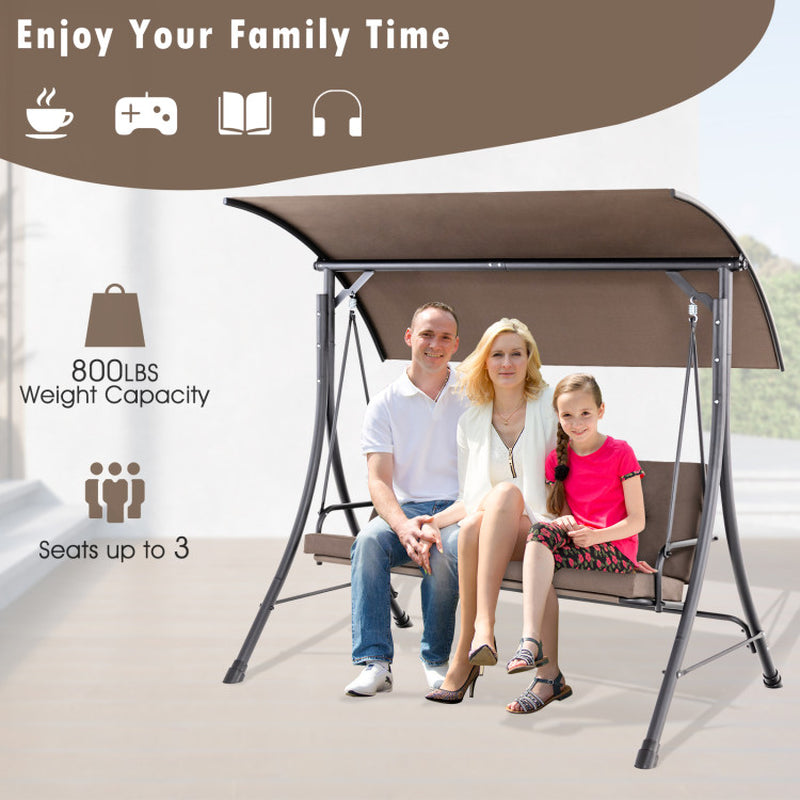 3-Seat Outdoor Porch Swing with Adjustable Canopy and Padded Cushions