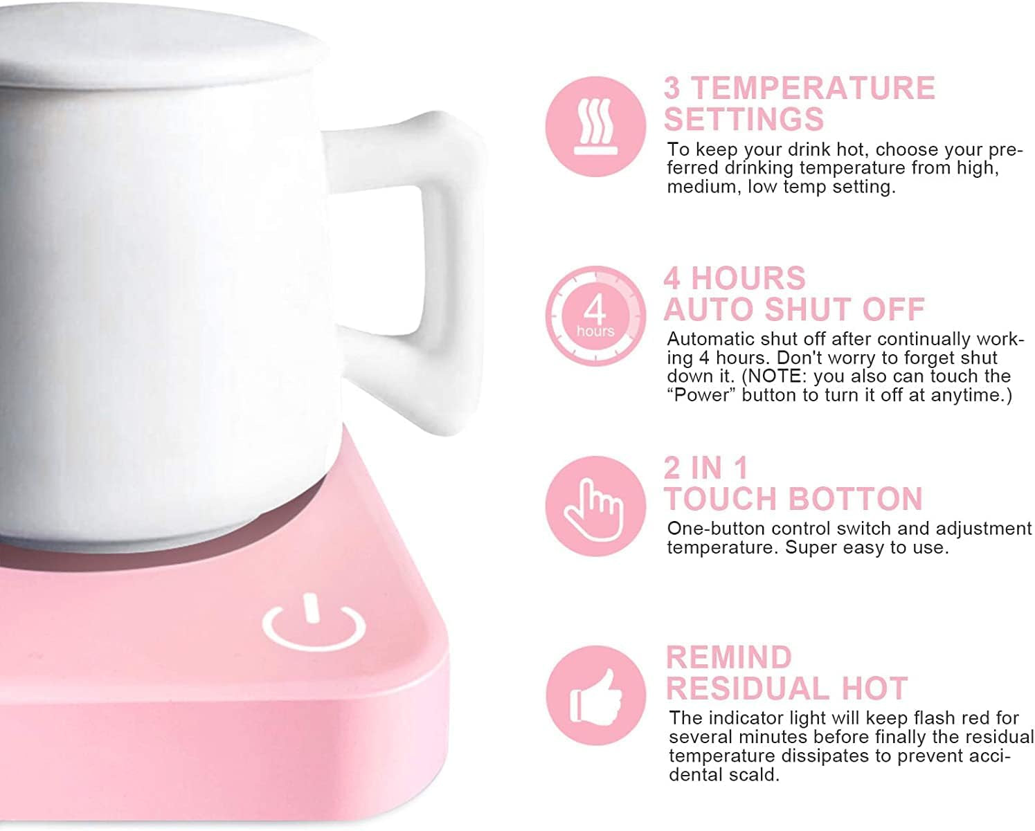 Smart Mug Warmer, Coffee Mug Warmer for Desk with Auto Shut Off, Coffee Cup Warmer for Coffee Milk Tea, Candle Warmer (Pink-No Mug)