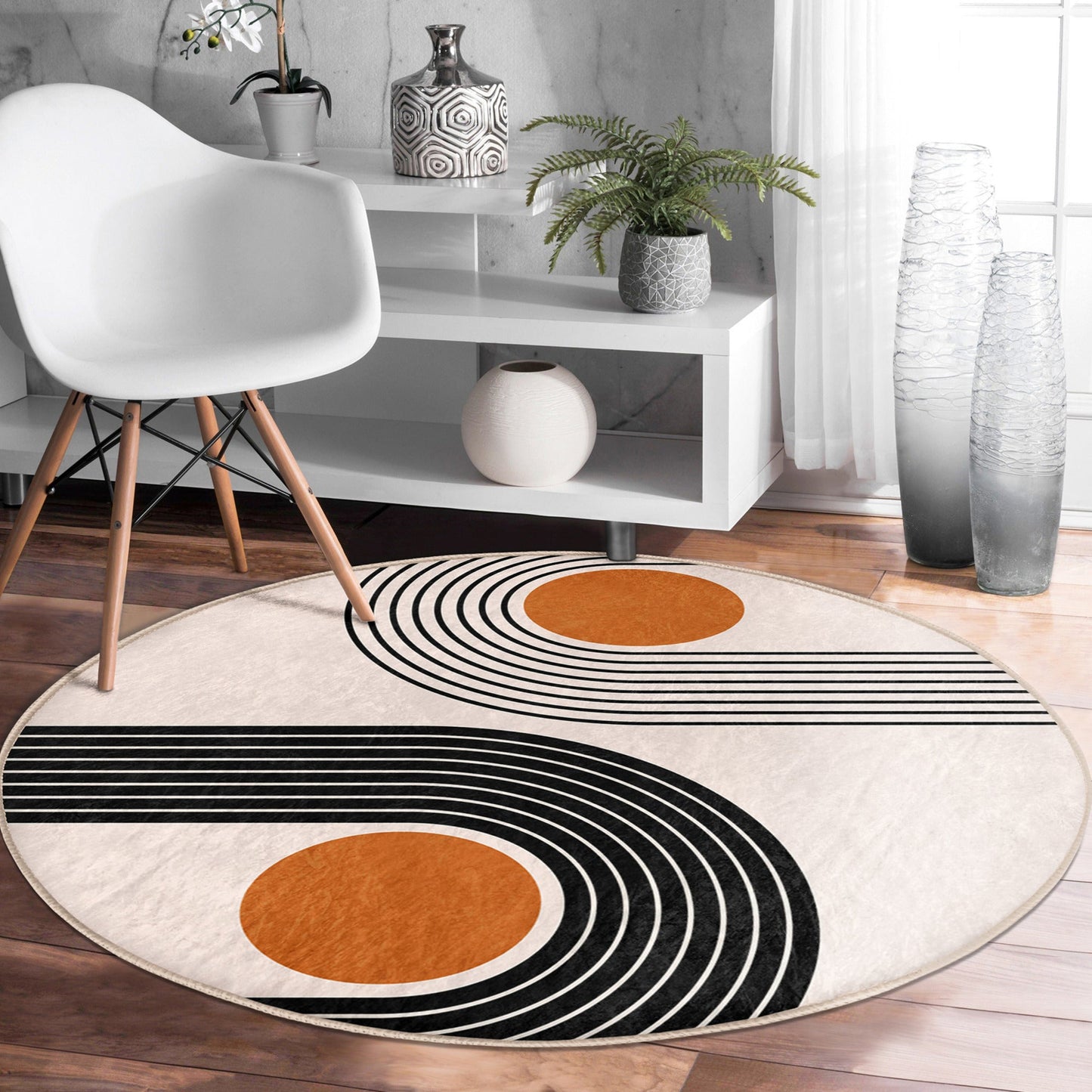 Living Room Round Rug, Abstract Circle Carpet, Anti Slip Floor Carpet,