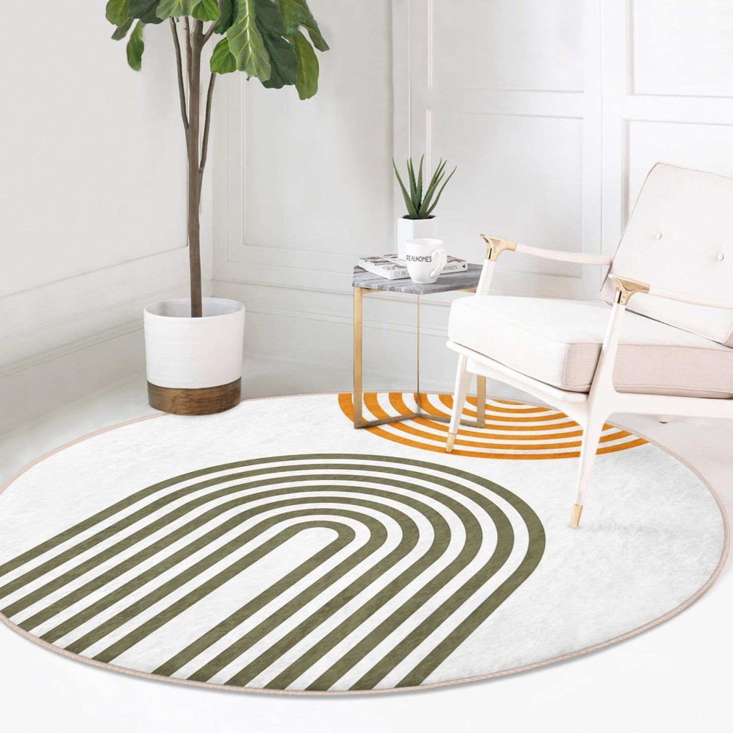 Boho Decorative Round Rug, Abstract Living Room Floor Carpet, Non Slip