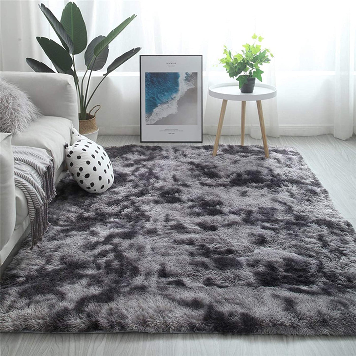 Shag Rug Comfy Bedside Desk Balcony Rug Square Indoor Modern Plush Kids Bedroom Area Rug Dark Grey Non Slip Rug Pads Faux Fur Sheepskin Aesthetic Pet Dog Rug Carpet for Stairs 5X8 Large Rugs