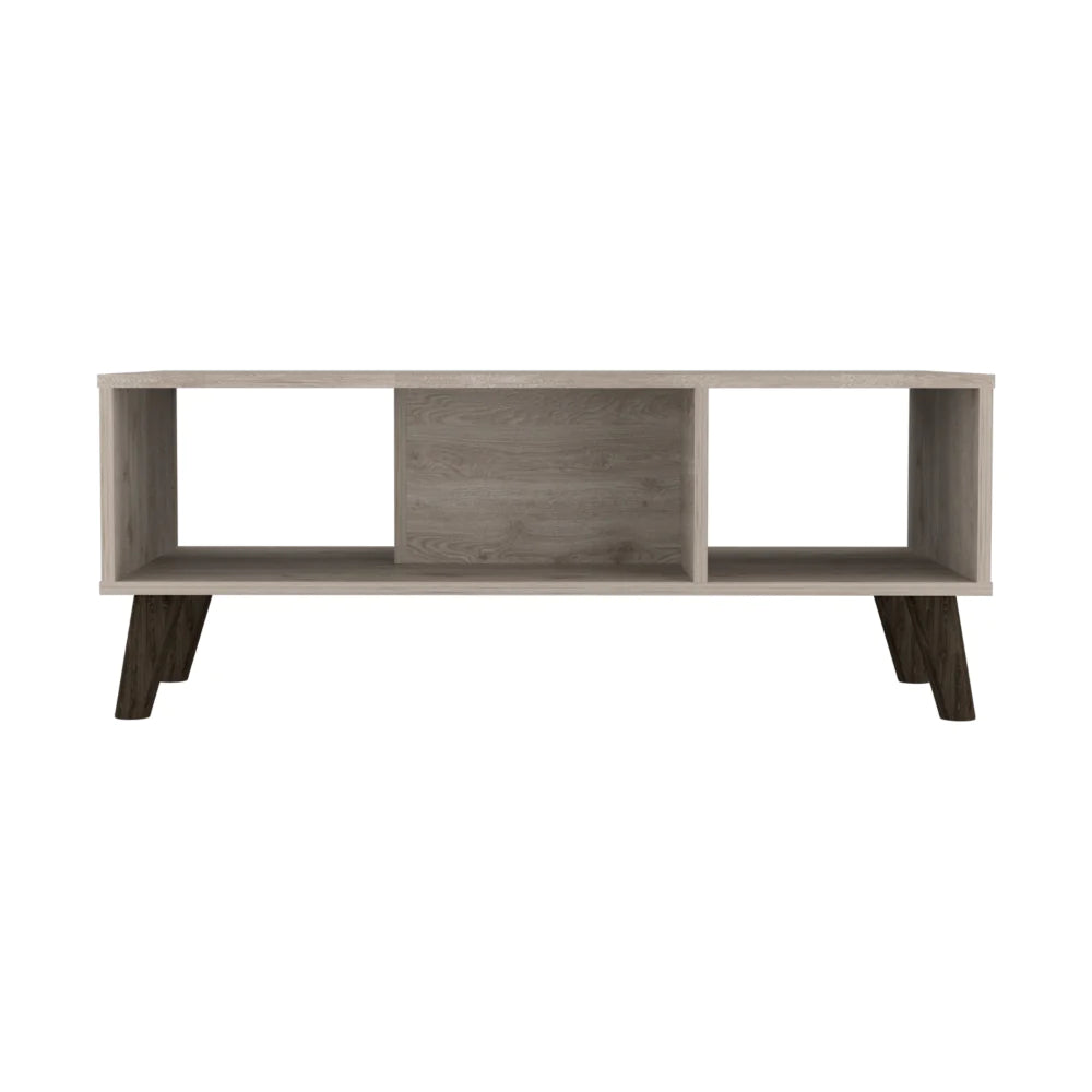 Coffee Table Plex, Two Open Shelves, Four Legs, Light Gray Finish