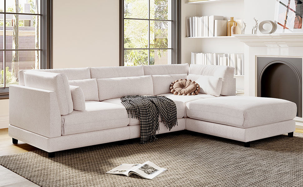 2 Pieces L shaped Sofa with Removable Ottomans and comfortable waist