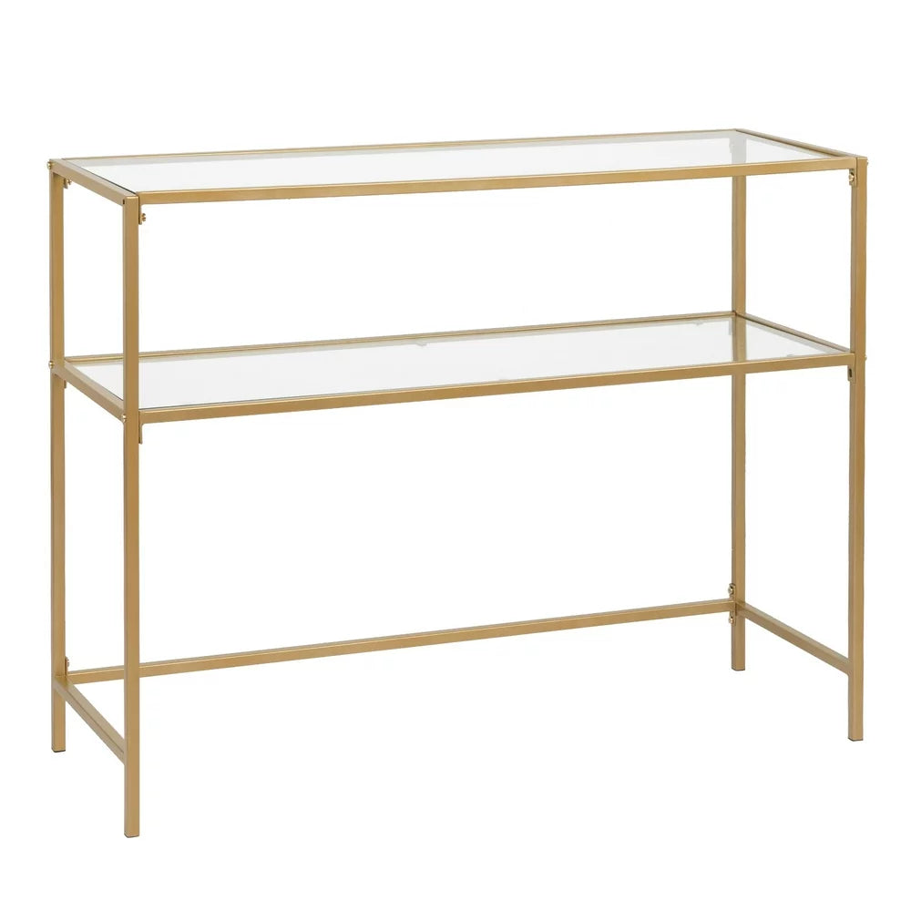 2-Tier Glass Console Sofa Table, Modern Entryway Living Room Table with Tempered Glass Shelf Accent Table for Home Decor, Gold