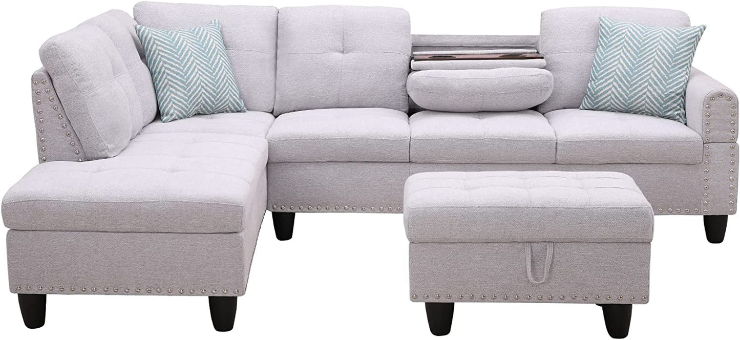 Sectional Sofa with Chaise Lounge and Ottoman L Shaped 6 Seat Living Room Sectional Couch with Cupholder, Left Facing Couch